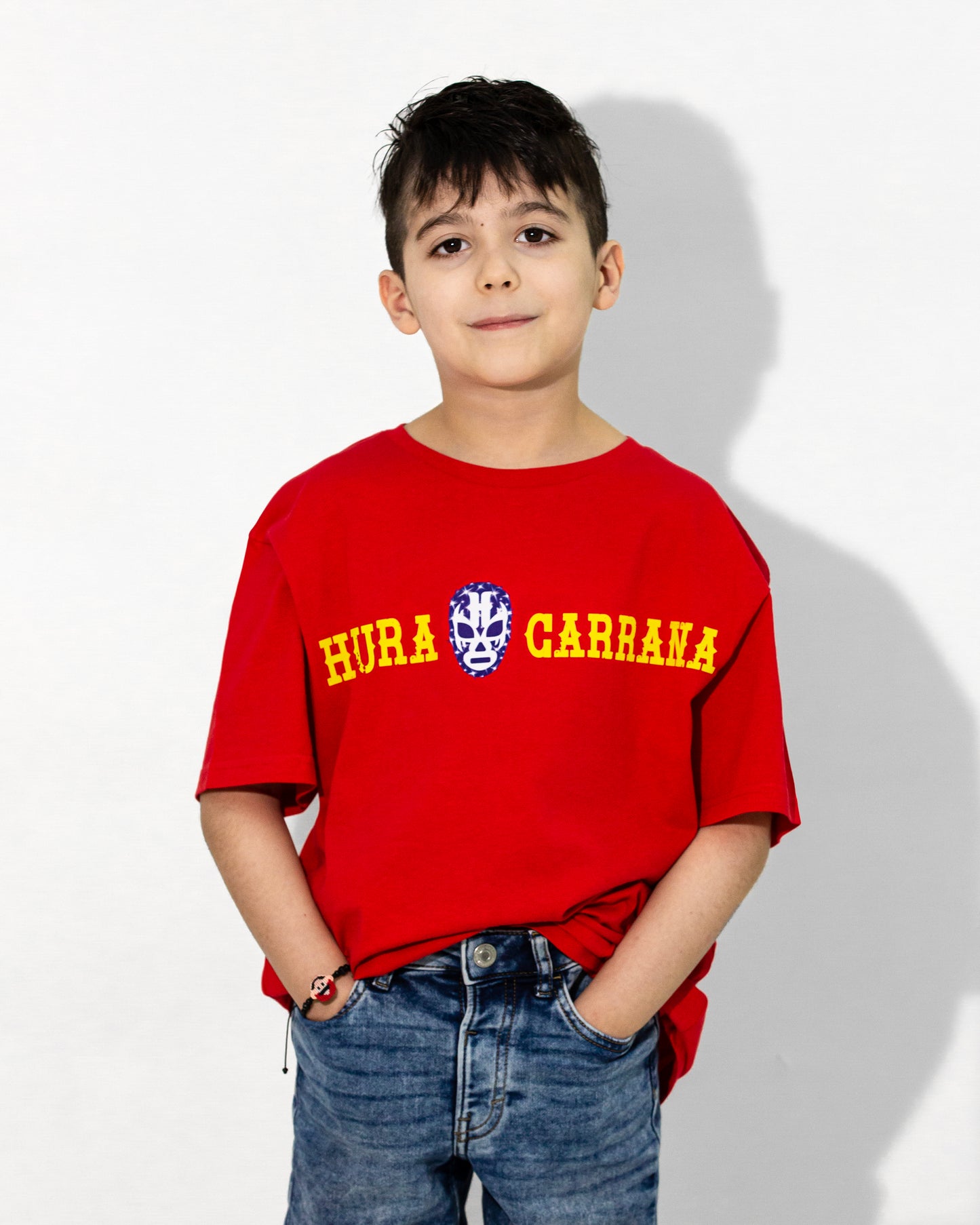 T SHIRT ROJA KIDS HURACARRANA CON MÁSCARA